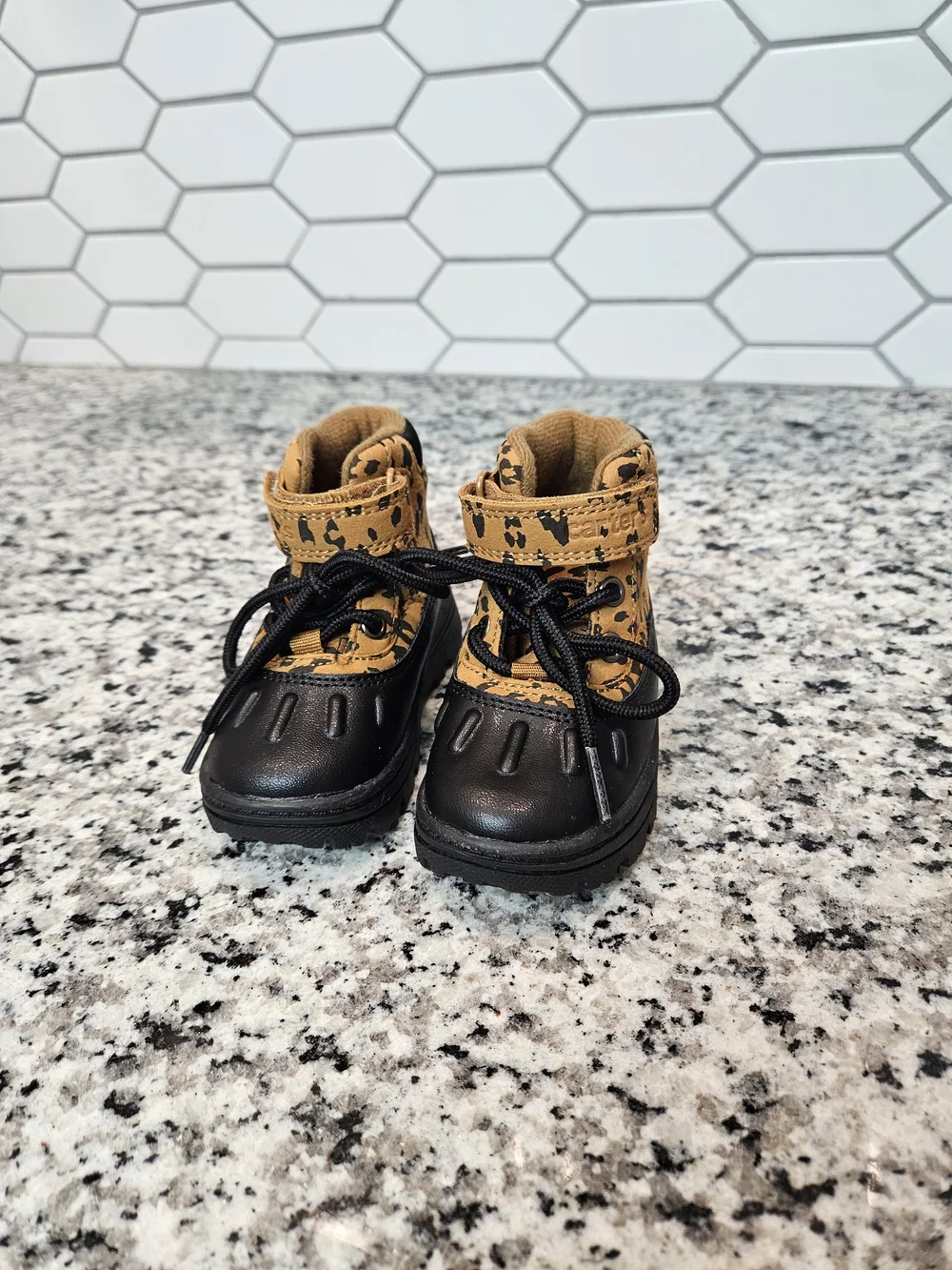 Carter's Leopard Print Tan and Black Lace-Up Baby Boots